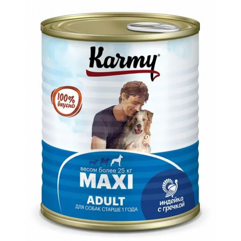KARMY Maxi Adult Консервы для взрослых собак крупных пород старше 1 года Индейка с гречкой 850г